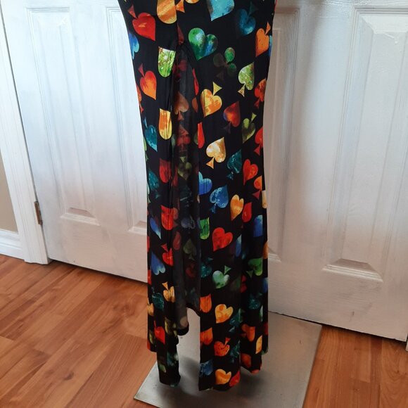 FASHION NOVA Black Plunge Maxi Dress with a Colourful Heart Print - Size Small - Picture 7 of 12